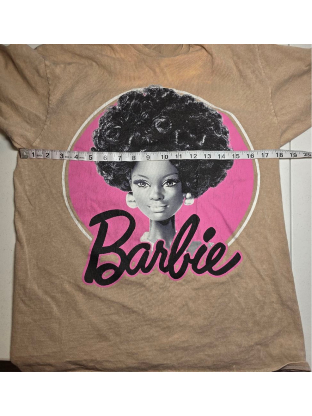 Barbie Afro Graphic Tee Beige Y2K Retro Barbiecore T Shirt Size M - Picture 7 of 9